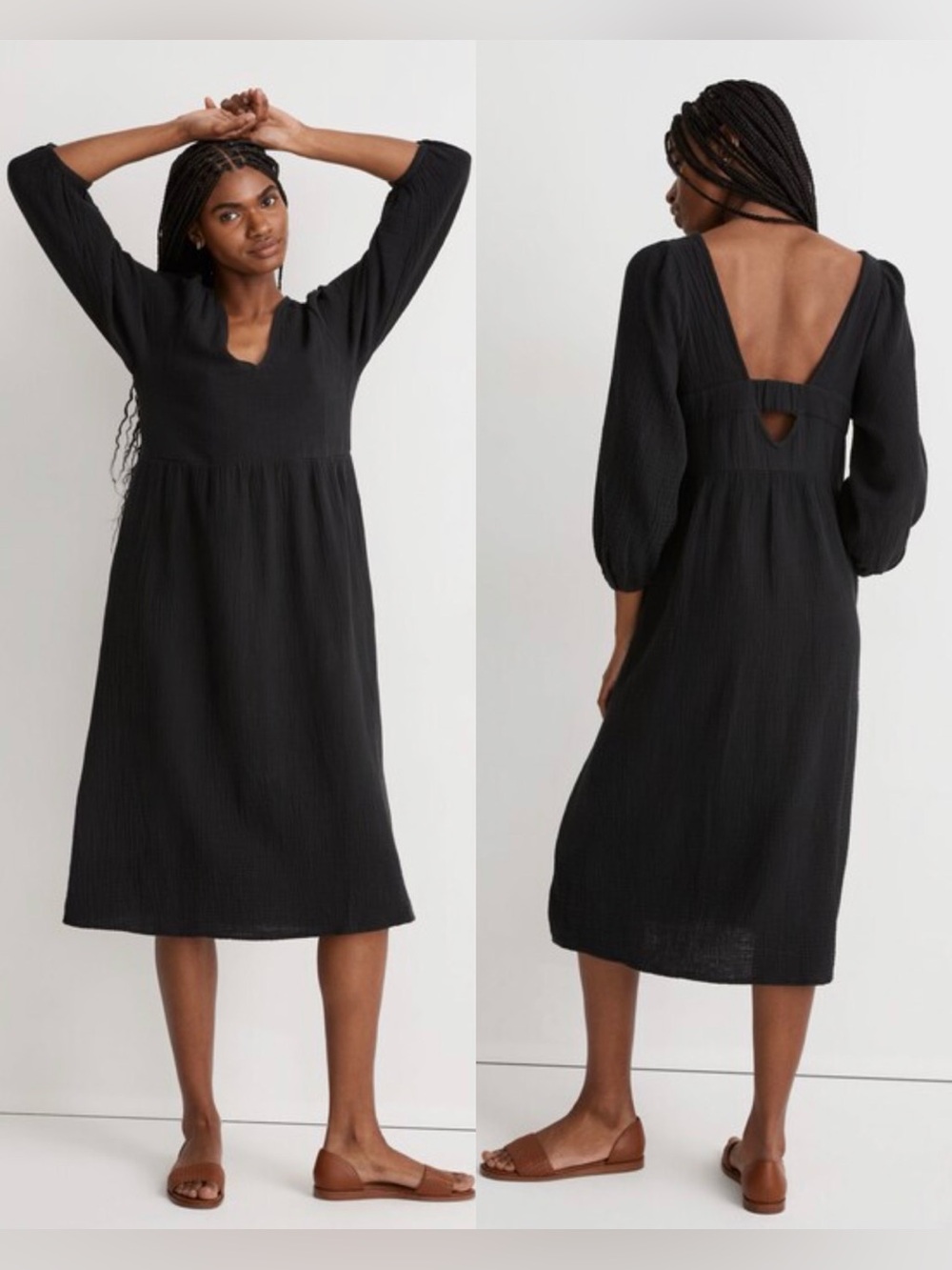 Madewell Lightspun V-Neck Midi Dress Black , size Small